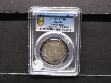 1941 Canada 5 Cents, Narrow Date, PCGS AU50. Nice Toning