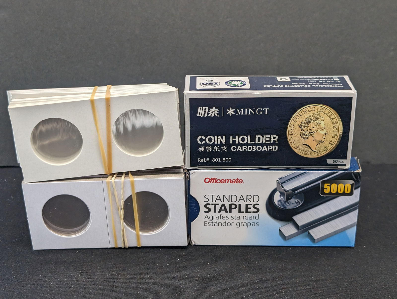 140 Half Dollar Coin Holders & Box of Staples (1 of 4)