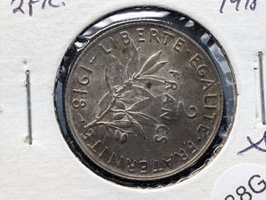 1918 France 2 Francs. 83.5% Silver