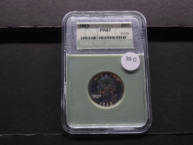 1963 90% Silver Washington Quarter NTC Slabbed PR67