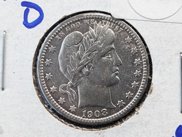 1908-D Barber 25c. SUPER High Grade. Scarce in This Grade