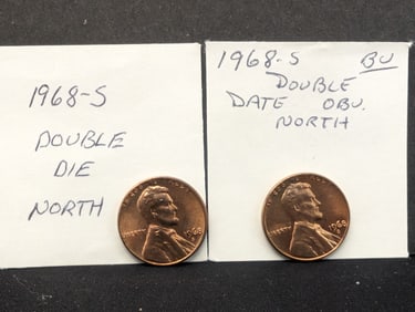 1968-S Double Date North + 1968-S Double Die North Lincoln Memorial Cents