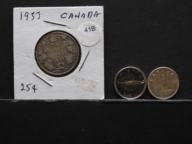 1933 Canada  25 cents. XF. 1967/1968 Canada Dimes