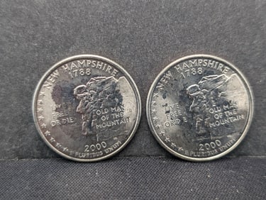 2 2000-P New Hampshire State Quarter ERRORS- MS