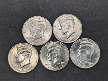 (1) 1991-P, (2) 1992-P, (1) 1994-P, (1) 1995-P BU Kennedy Half Dollars