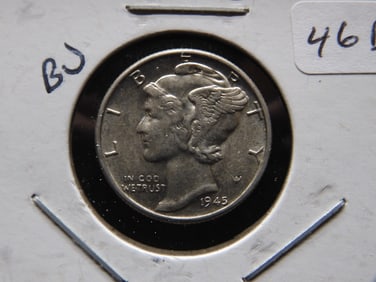 1945 Mercury Dime - Full Diagonal Bands - Beautiful Coin