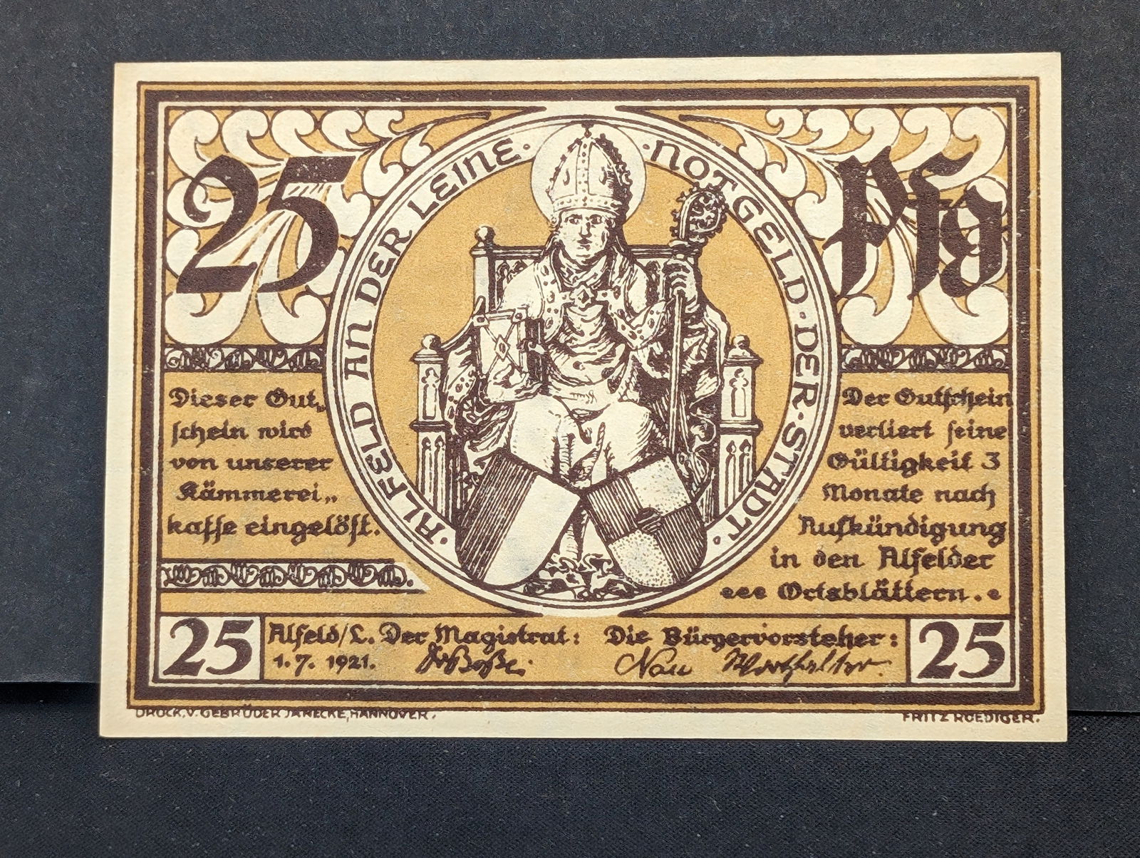 1921 German Notgeld Note. 25 Pfennig. CRISP UNC (1 of 3)