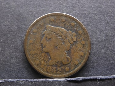 1842 United States Braided Hair Large Cent.  Vintage Type Coin.