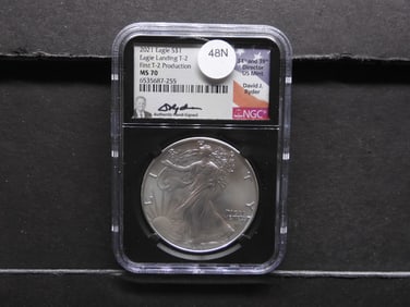 2021 Type 2 Gem Brilliant Uncirculated Silver American Eagle First Production Graded MS70 By NGC