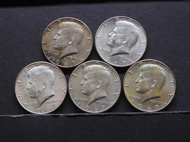 5 1967 40% Silver Kennedy Half Dollars