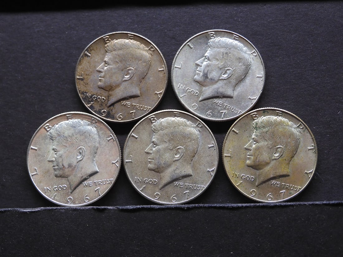 5 1967 40% Silver Kennedy Half Dollars (1 of 2)