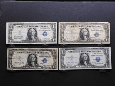 1935-F,-G,-H,-H $1 U.S. Blue Seal Silver Certificates.  Busts Of Washington.  4 Notes.