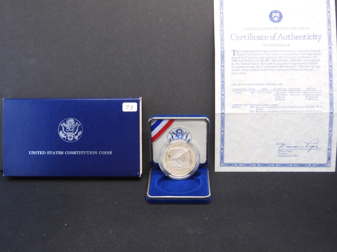 1987-S US Mint Constitution Silver Dollar 90% Silver OGP/COA (1 of 4)