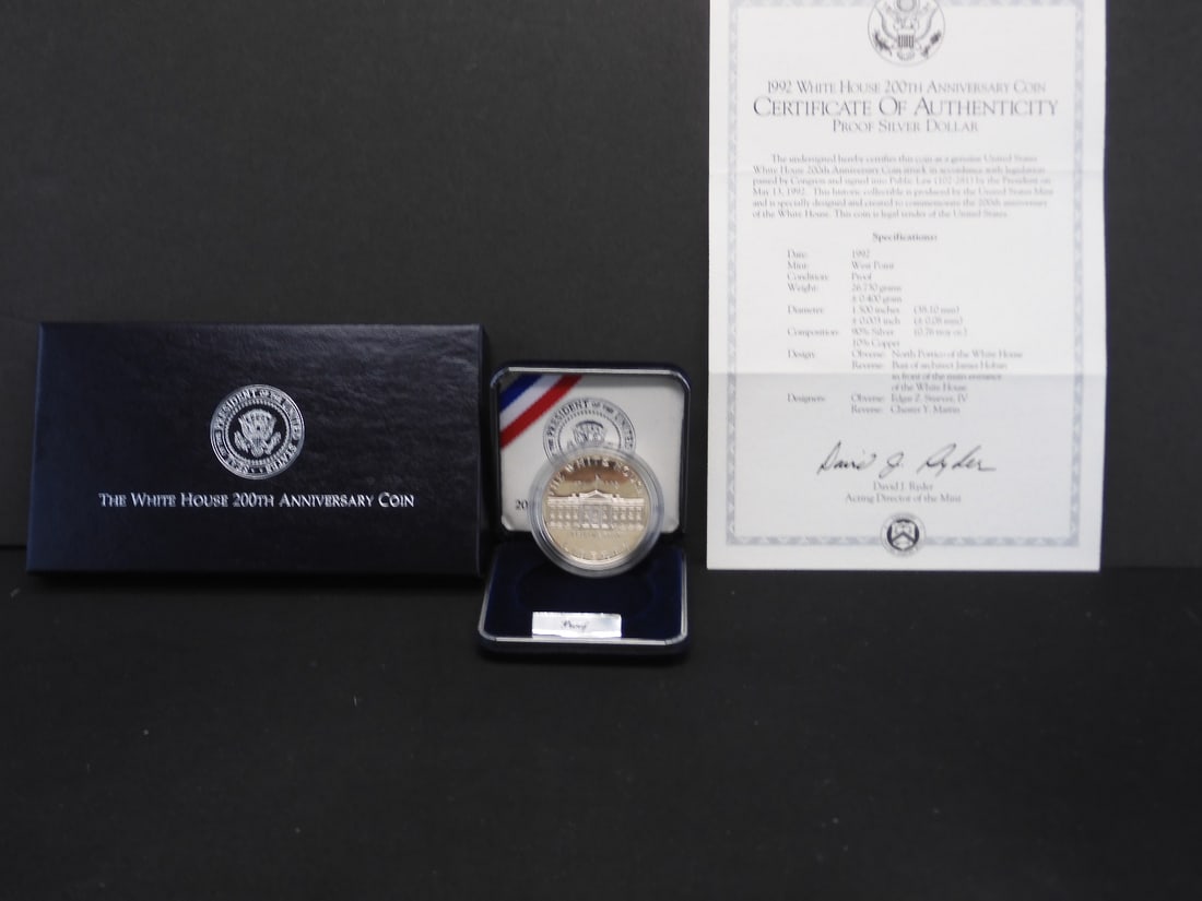 1992-W US Mint White House Commem. 90% Silver Dollar. OGP/COA (1 of 4)
