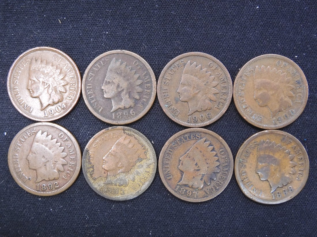 1892, 96, 97, 98, 1900, 03, 04, 06 Indian Head Pennies (8 Coins) (1 of 2)