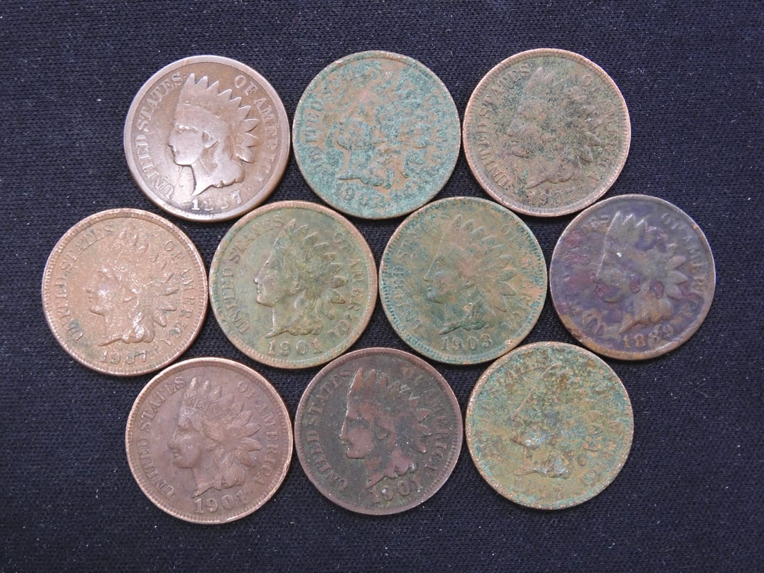 10 Assorted Indian Head cents (1 of 2)