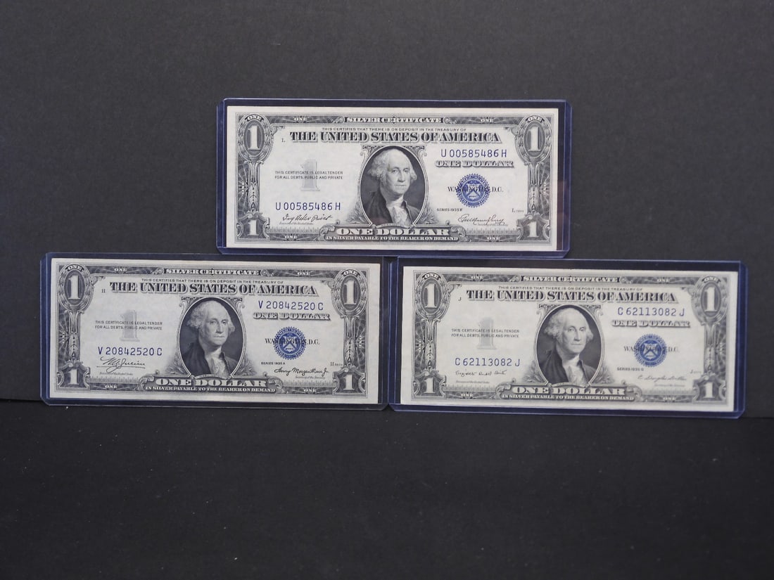 1935-A,E,G Blue Seal $1 Silver Certificates (3) GEM CRISP BU (1 of 4)