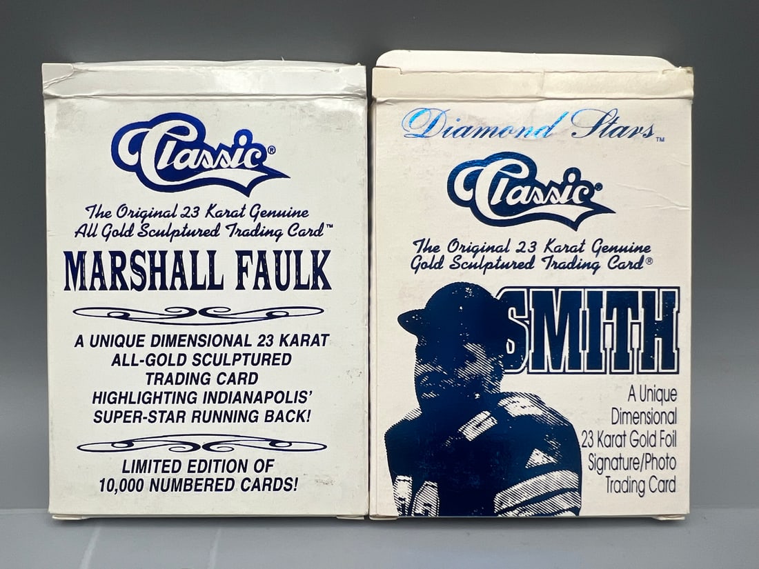 Lot of (2) Marshall Faulk & Emmitt Smith Football Limited Edition 23kt Gold Foil Cards (1 of 4)