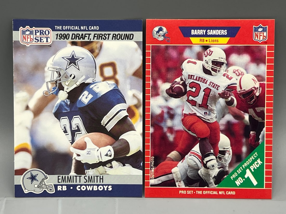 1989 Pro Set Barry Sanders RC #494 & 1990 Pro Set Emmitt Smith RC #685 (1 of 2)