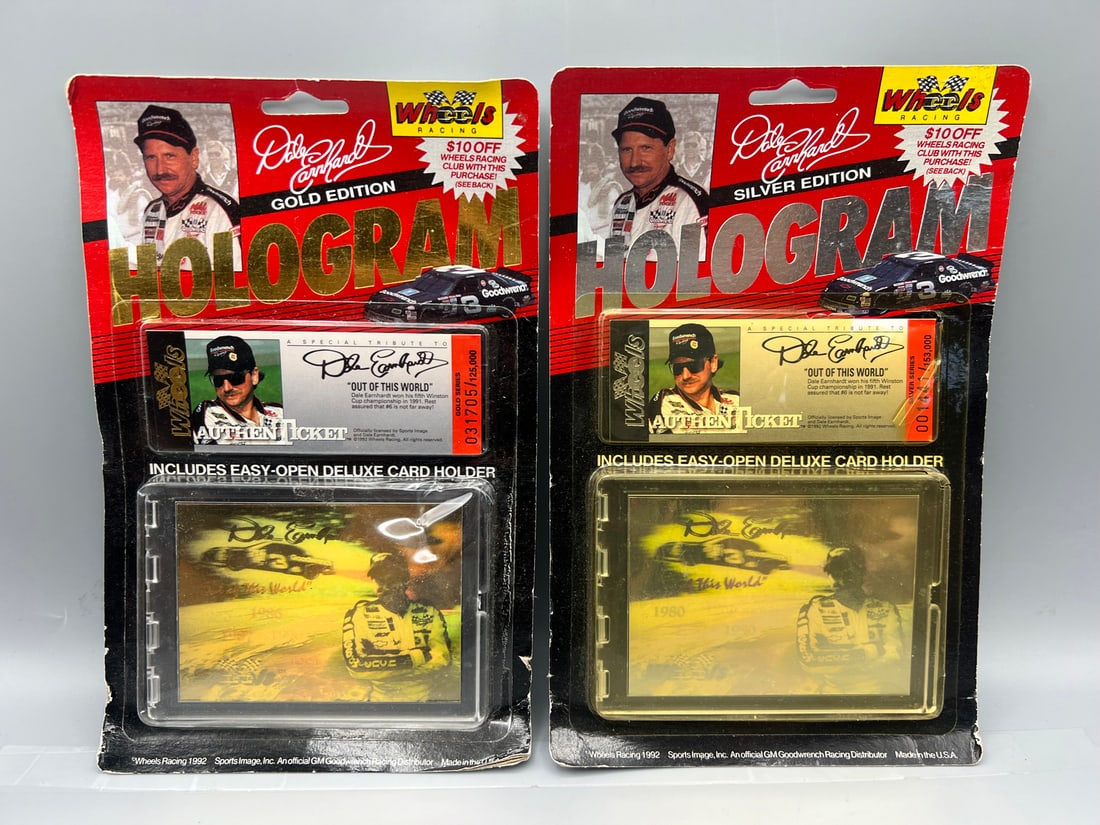 Lot of (2) 1992 Wheels Racing Dale Earnhardt Gold & Silver Hologam Edition Racing Collectibles -: Lot of (2) 1992 Wheels Racing Dale Earnhardt Gold & Silver Hologam Edition Racing Collectibles - Gold Edition Is #/125,000 & Silver Edition Is #/153,000