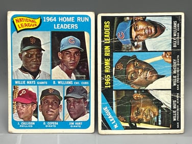 1965 Topps NL Home Run Leaders Mays/Williams/Callison/Cepeda/Hart #4 & 1966 Topps NL Home Run