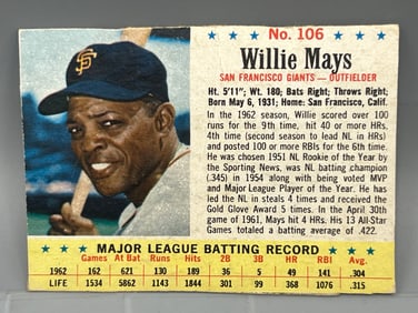 1963 Post Cereal Willie Mays #106 - Hand Cut