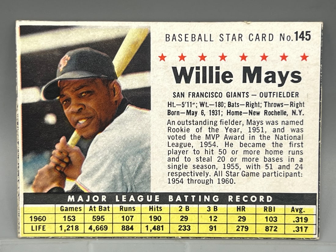 1961 Post Cereal Willie Mays #145 - Hand Cut (1 of 2)