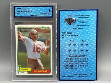 1981 Topps Joe Montana RC #216 CTA Graded 8