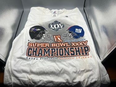 2001 Super Bowl XXXV Baltimore Ravens & New York Giants Championship XL Shirt - Unworn - Some