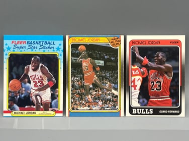 1988-89 Fleer Michael Jordan #17, All Star #120, & Sticker #7 - 3rd Year Cards