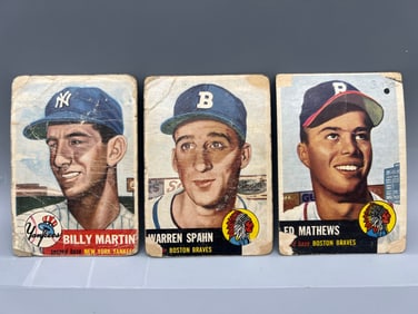 Lot of 3 - 1953 Topps Martin/Mathews/Spahn - HOF
