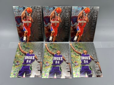 Lot of (6) 1996-97 Fleer Metal Allen Iverson RCs #201 & Ray Allen RCs #186 - Includes 3 of Each