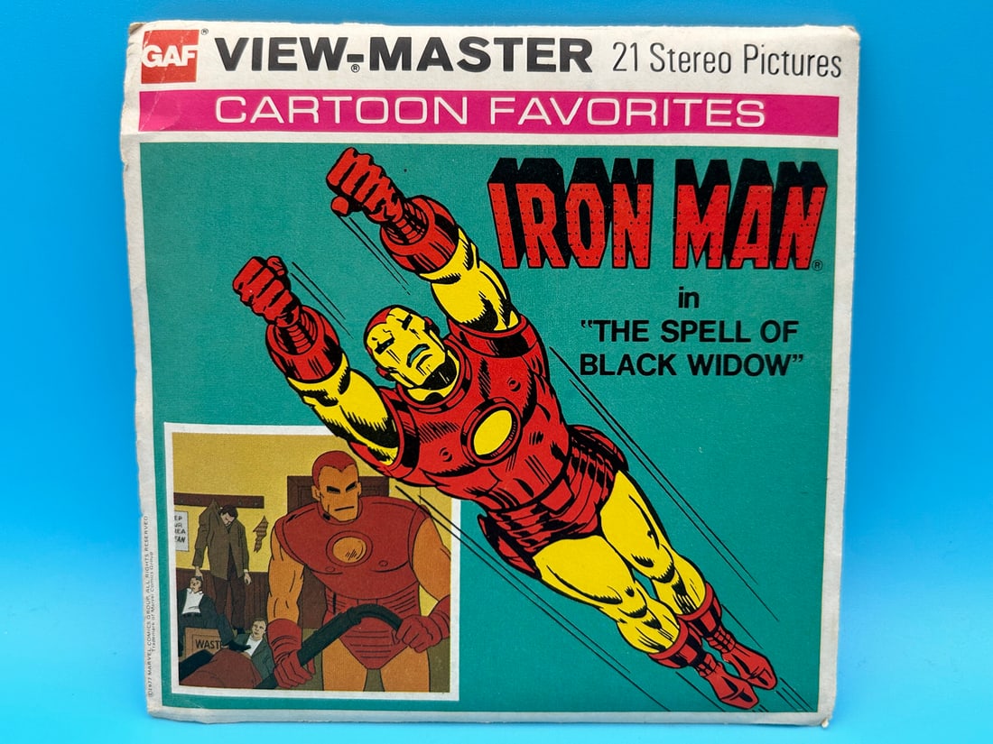 1977 View-Master Reels Iron Man "Spell of Black Widow" #H44 with original sleeve and papers (1 of 8)