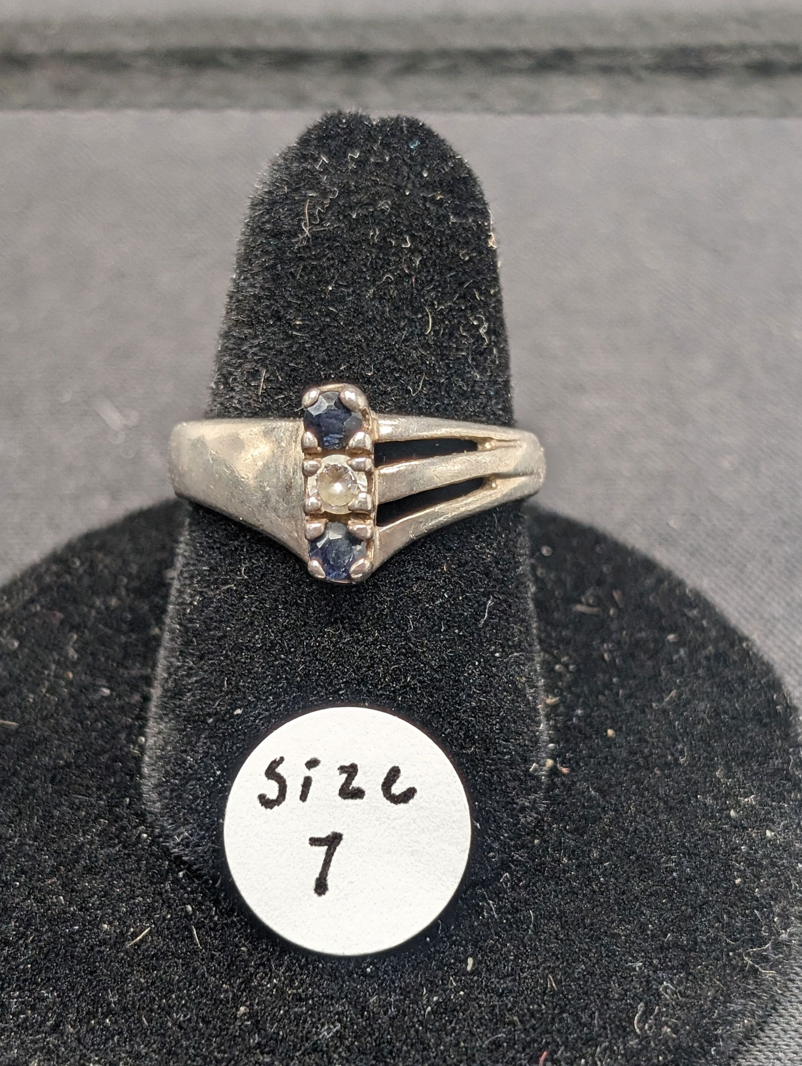 Sterling Ring w/ Black Onyx and Cubic Zirconia Gemstones  Size 6-1/2 (1 of 5)