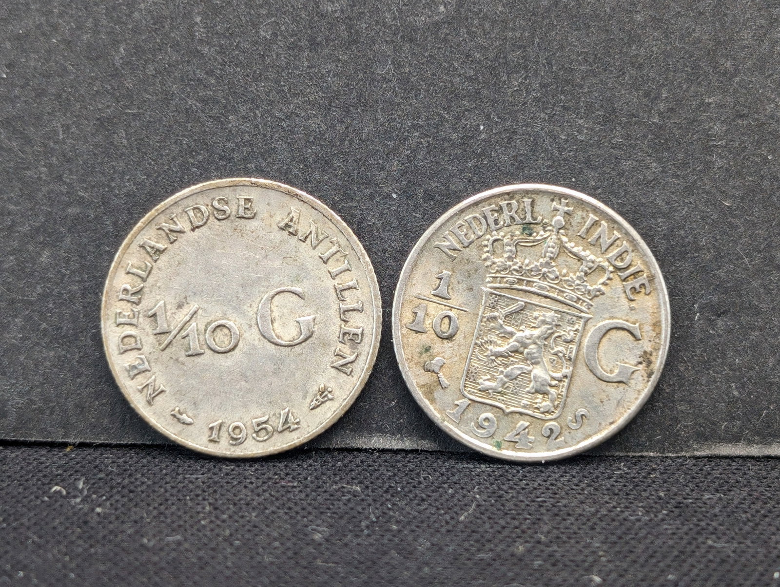 1942-S 72% Silver + 1954 64% Silver Netherlands 1/10 Guldens: 1942-S 72% Silver + 1954 64% Silver Netherlands 1/10 Guldens