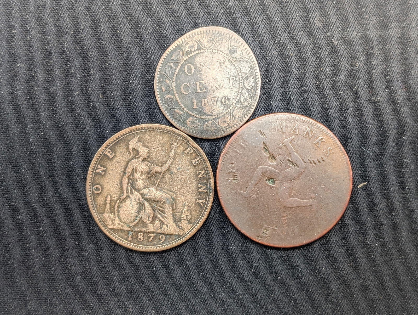 1811 Isle Of Man One Penny, 1879 GB One Penny, & 1876 Canada H Damaged One Cent (1 of 2)