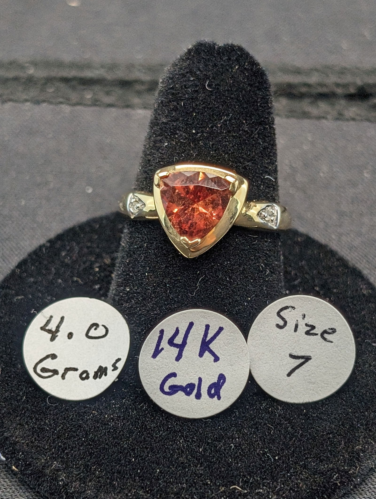 14 kt Gold Ring w/ Orange Topaz Gemstone  Size 7  4.0 Grams (1 of 4)
