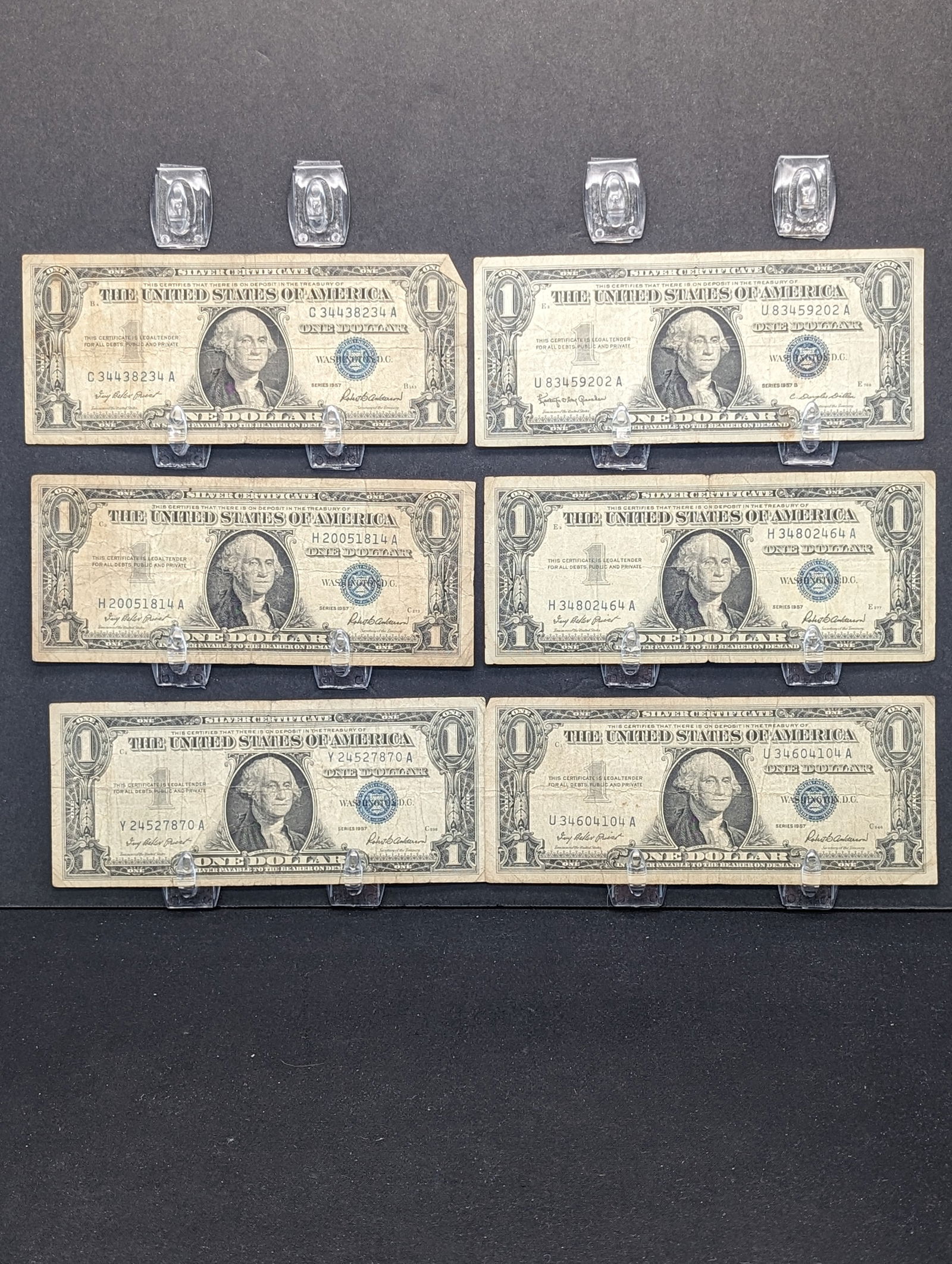 5 1957, 1 1957-B $1 Blue Seal Silver Certificates (1 of 5)