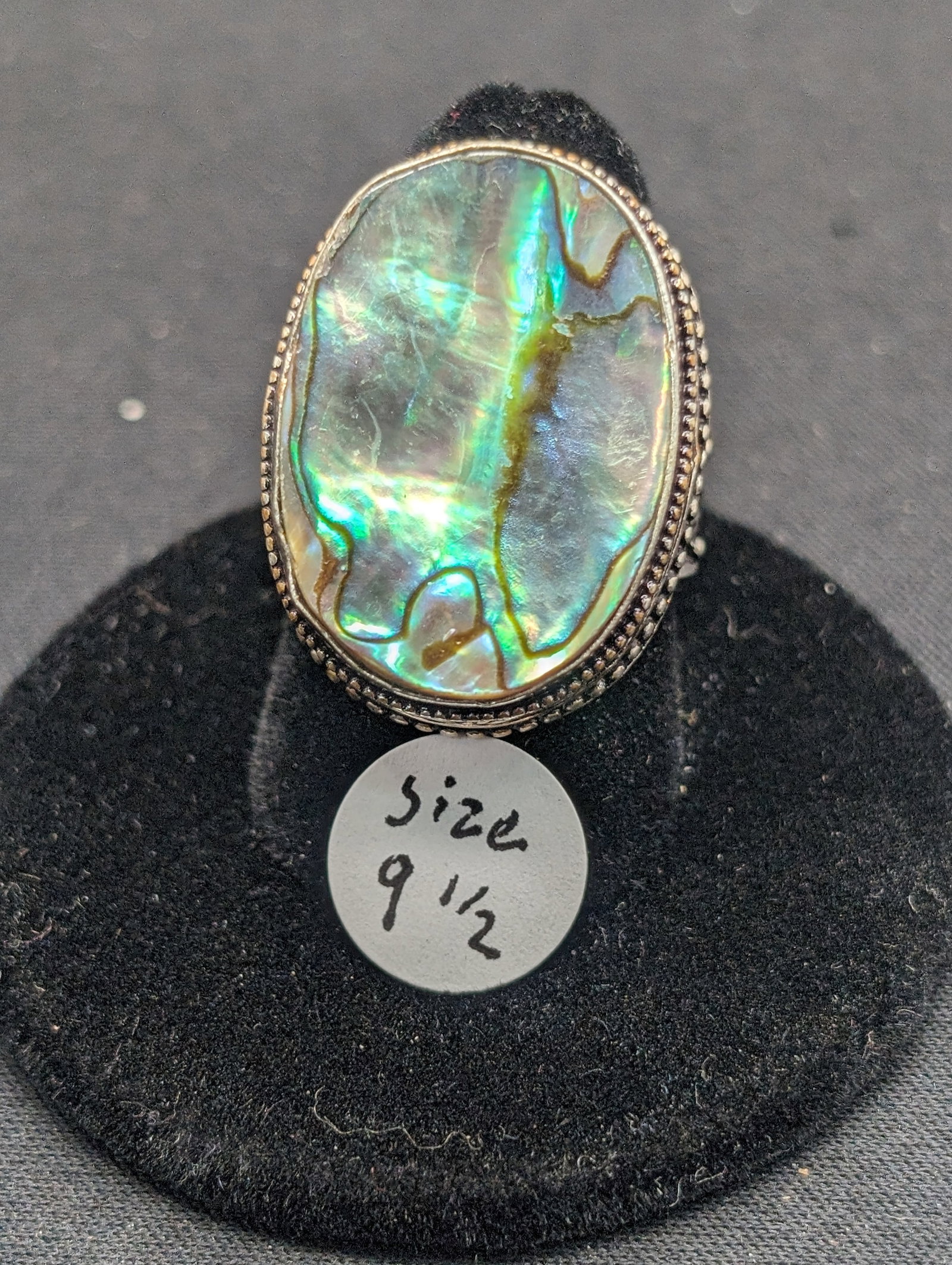 Sterling Ring w/ Abalone Shell Gemstone  Size 9-1/2 (1 of 4)