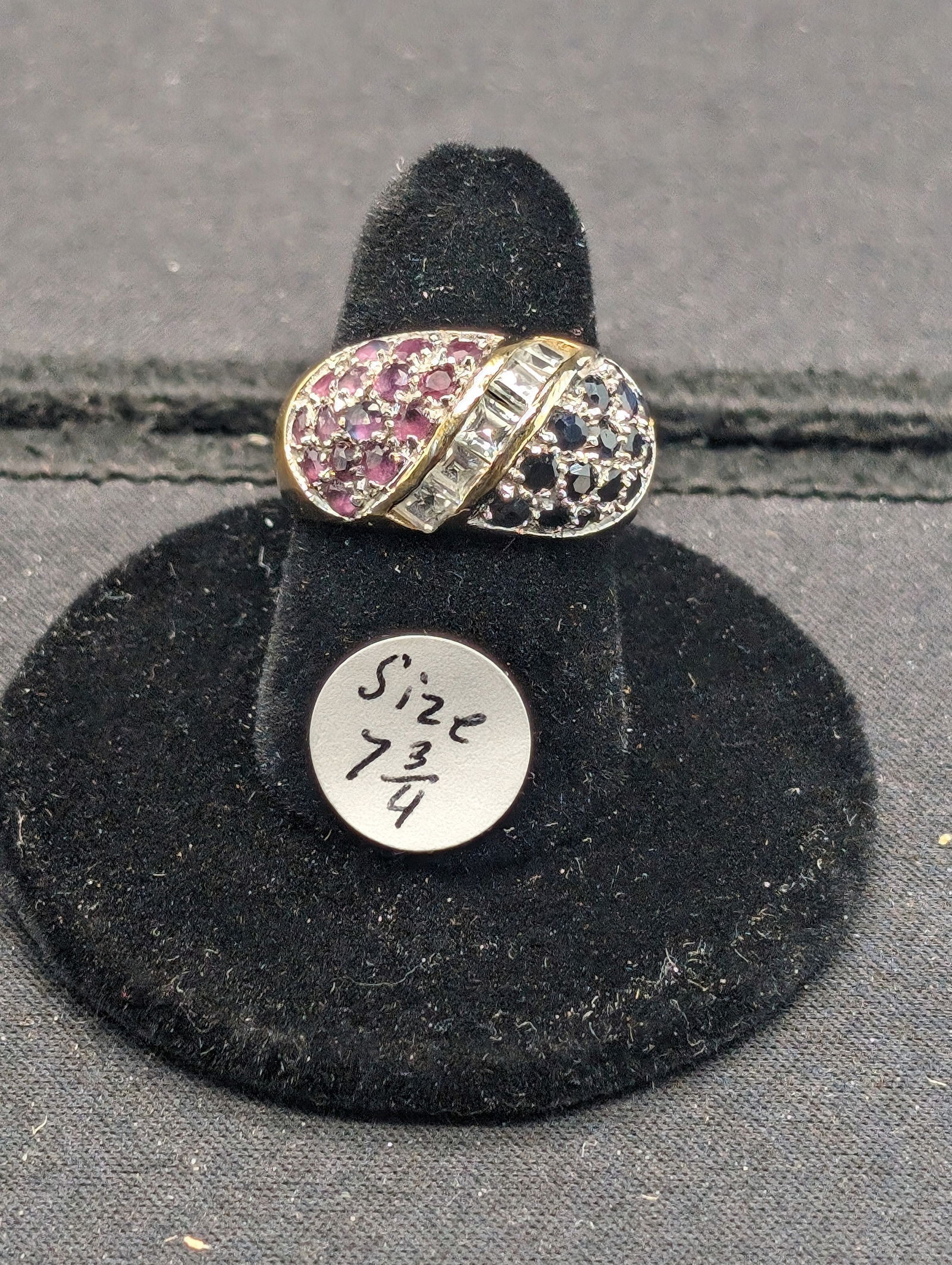 Sterling Ring w/ Sapphire, Amethyst, and Quartz Gemstones  Size 7-3/4 (1 of 5)