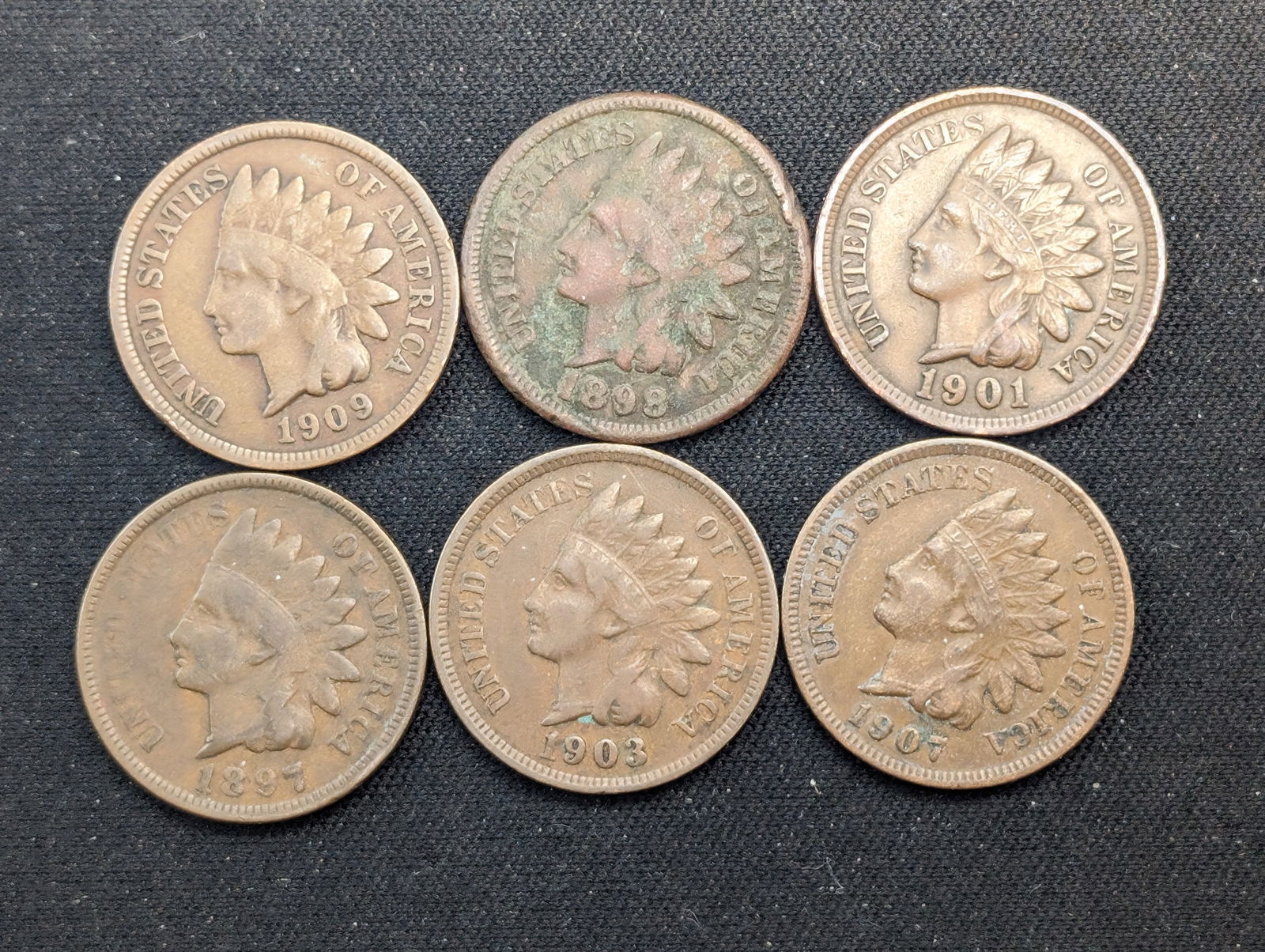 1897, 1898, 1901, 1903, 1907, 1909 Indian Head Cents (1 of 2)