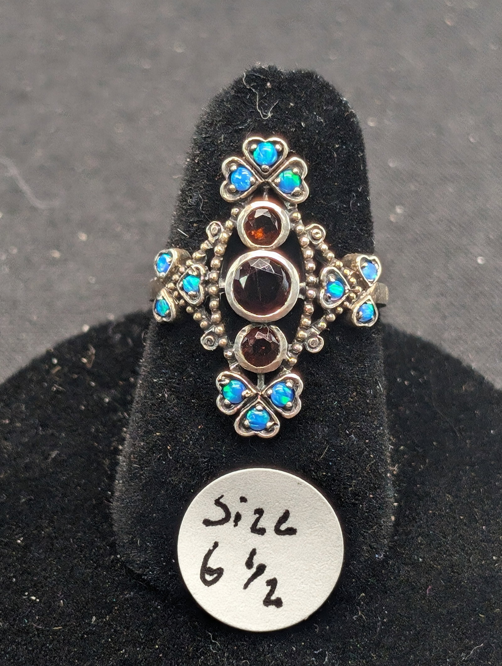 Sterling Ring w/ Turquoise and Amber Gemstones Size 6-1/2: Sterling Ring w/ Turquoise and Amber Gemstones Size 6-1/2