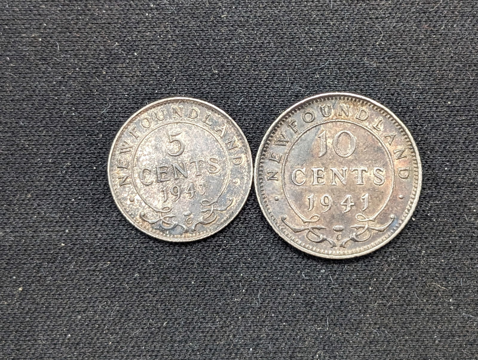 1941 C Five Cent And Ten Cent Newfoundland 92.5% Silver (1 of 2)