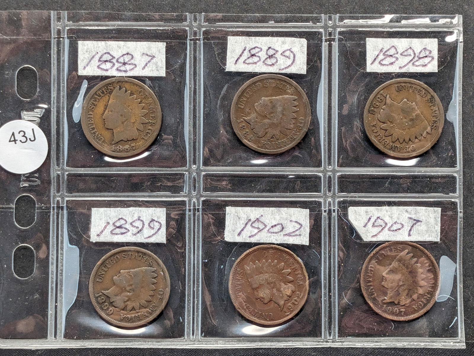 1887, 1889, 1898, 1899, 1902, 1907 Indian Head Cents (1 of 5)