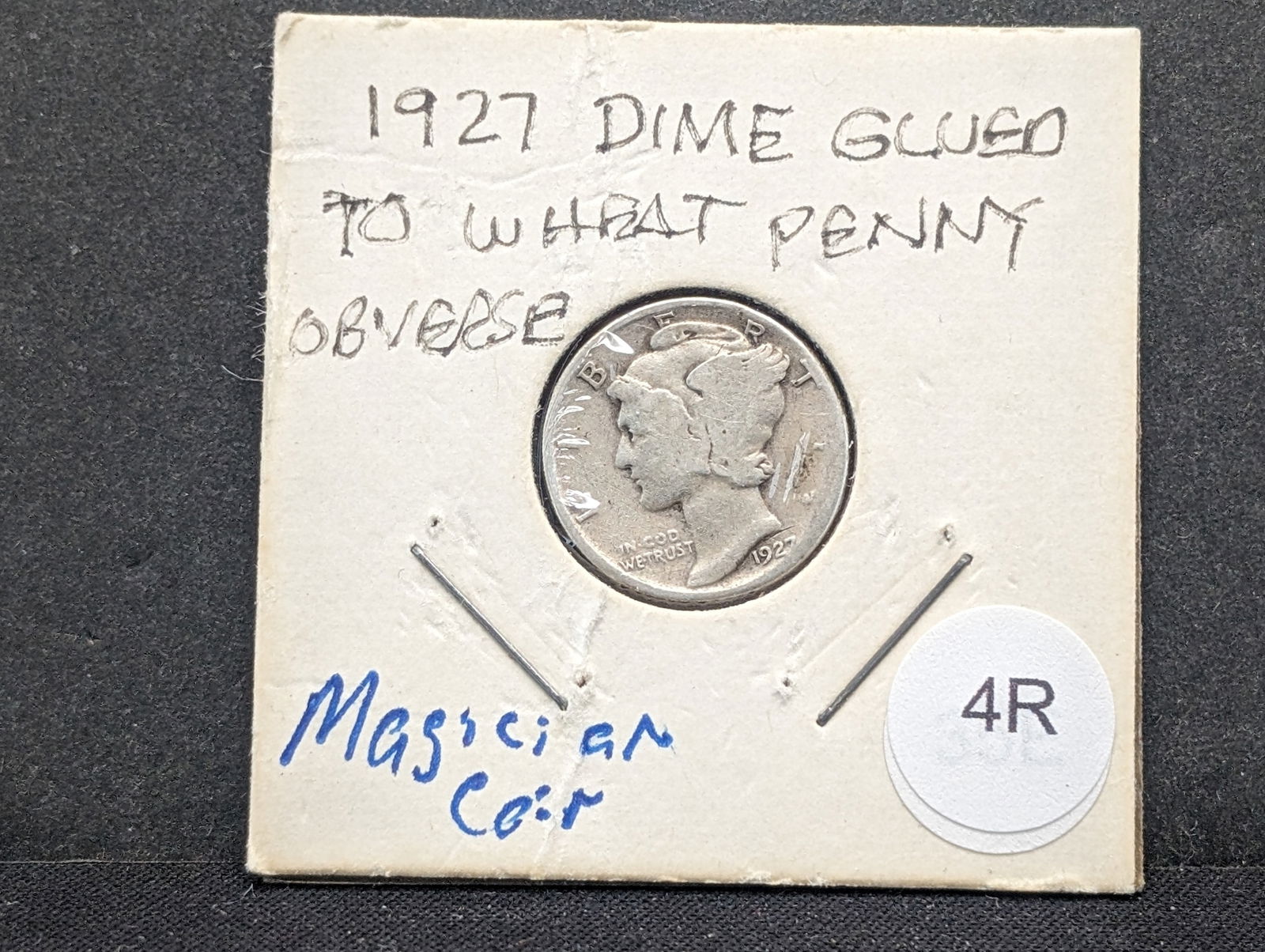MAGICIAN COIN- 1927 Mercury Dime Glued to Wheat Cent Reverse (1 of 3)