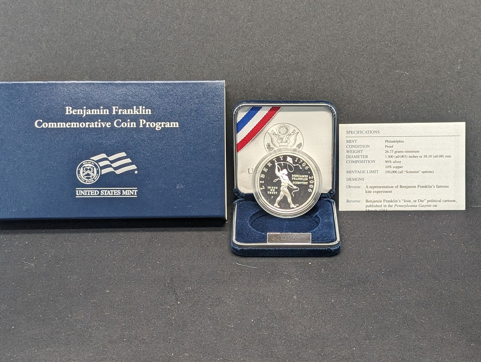 2006-P PROOF Benjamin Franklin Commem Silver Dollar in OGP w/ COA (1 of 4)