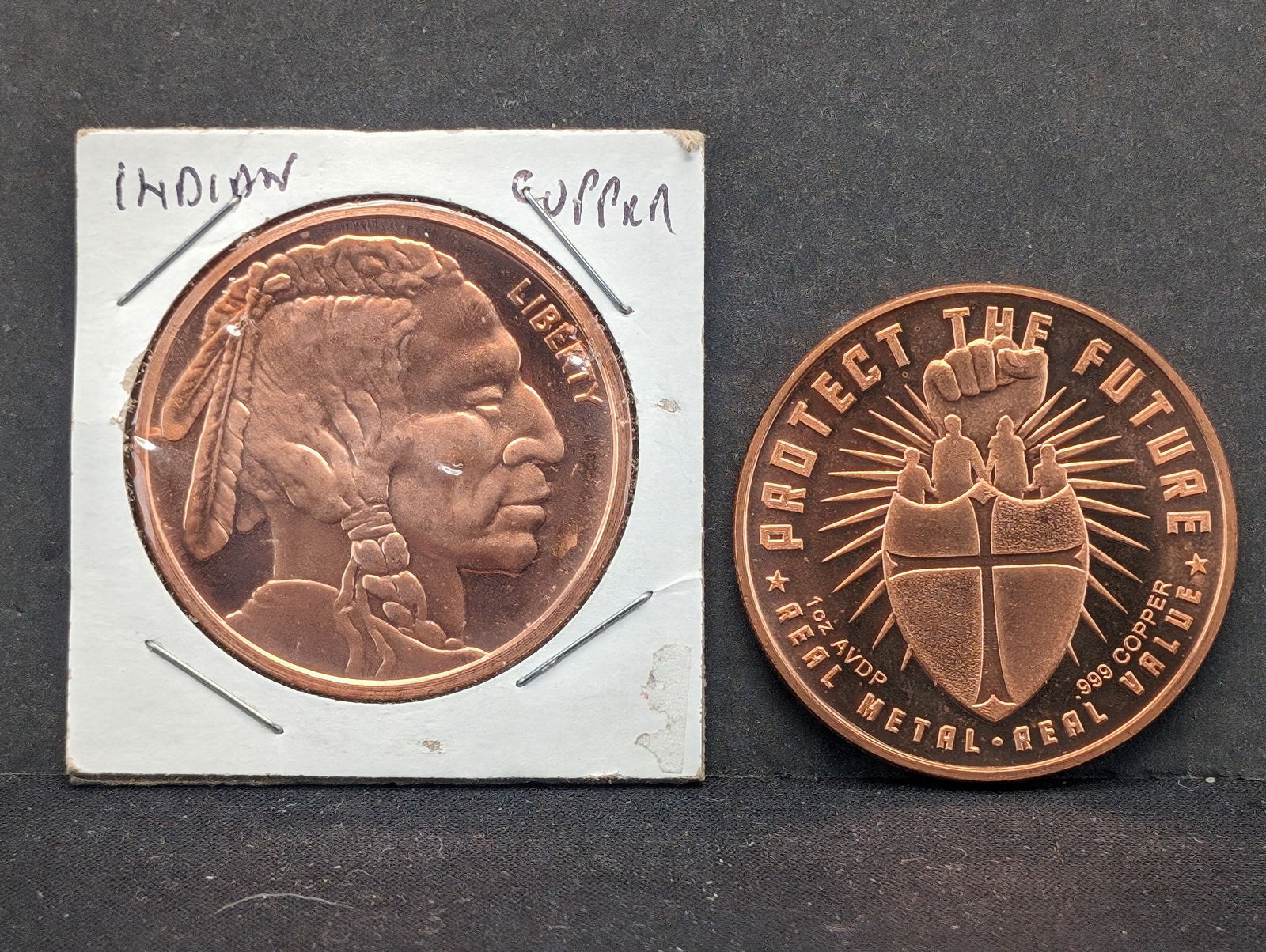 (2) 1 Ounce .999 Fine Copper Rounds- Indian Head & "Protect The Future" (1 of 2)