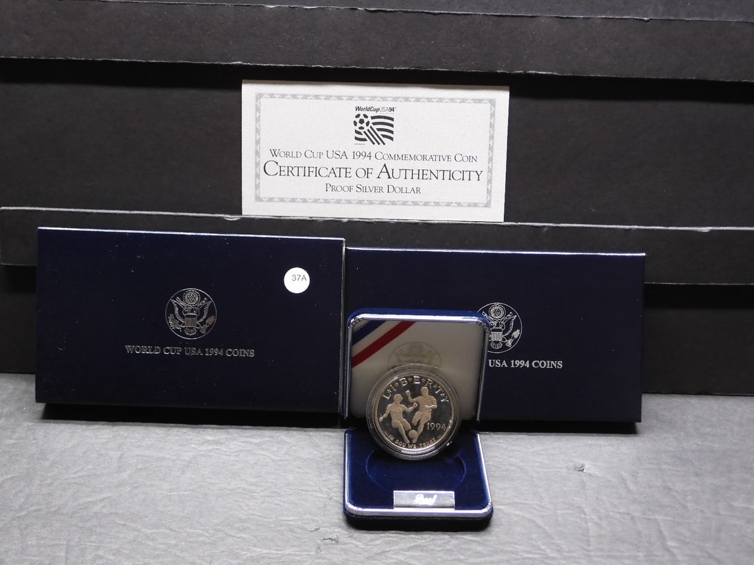 1994 S World Cup silver dollar in nice original box plus COA. GEM Proof. (1 of 4)