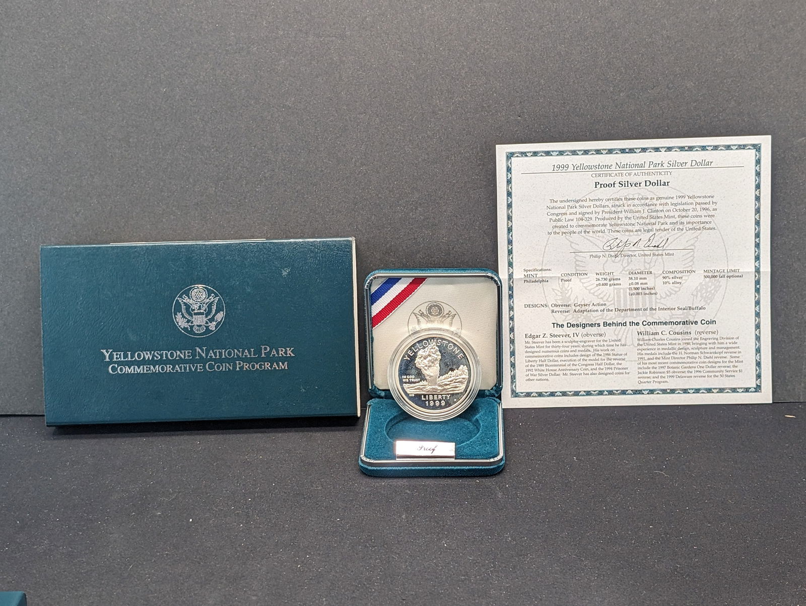 1999-P PROOF Yellowstone National Park Commem Silver Dollar in OGP w/ COA (1 of 4)