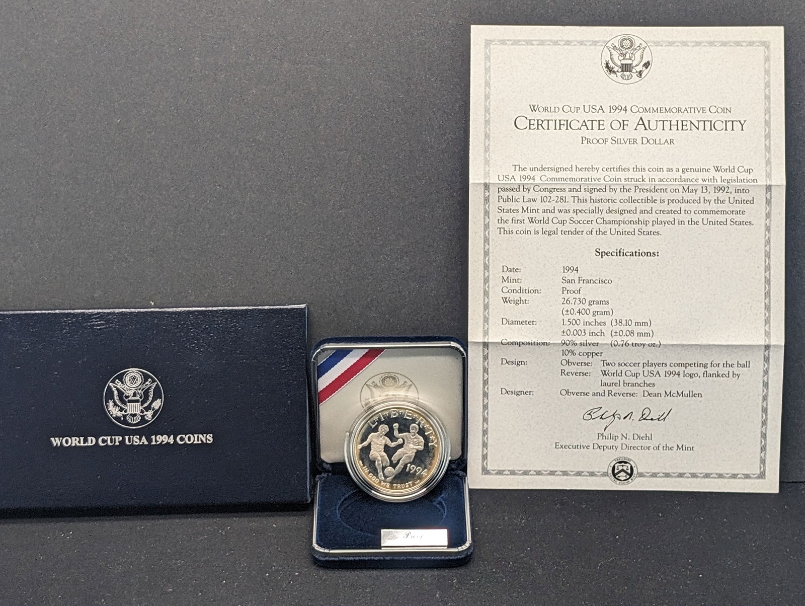 1994-S PROOF World Cup USA Commem Silver Dollar in OGP w/ COA (1 of 4)